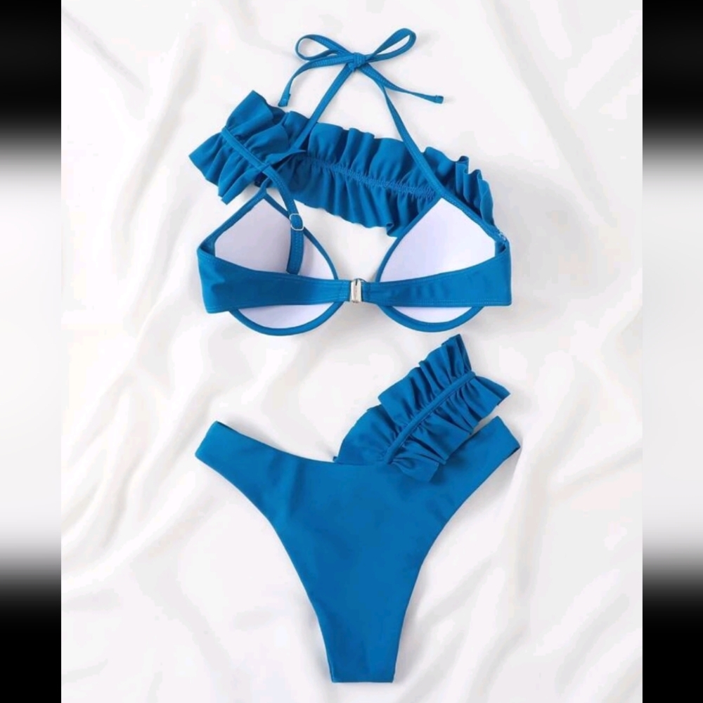 Women's Blue Ruffled Bikini Set - Picture 4 of 5